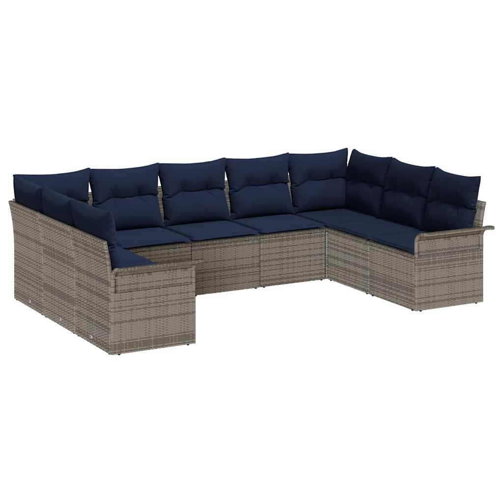 vidaXL Gartensofa-set mit Kissen 9 pcs Grau Poly-Rattan