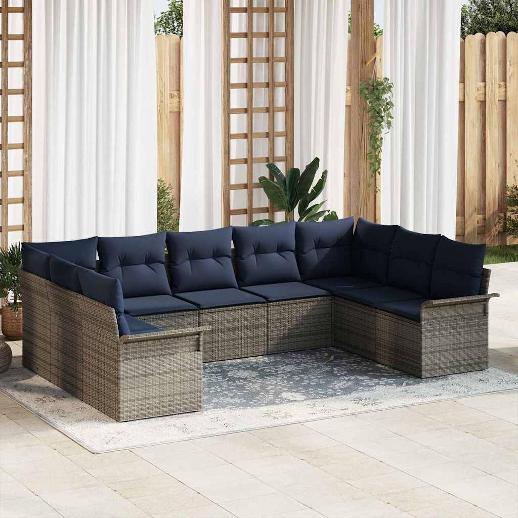 vidaXL Gartensofa-set mit Kissen 9 pcs Grau Poly-Rattan