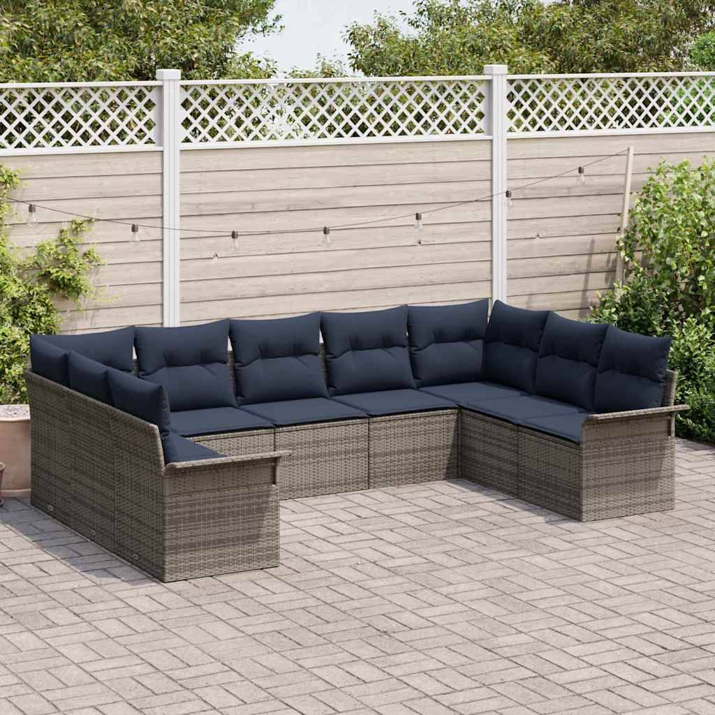 vidaXL Gartensofa-set mit Kissen 9 pcs Grau Poly-Rattan
