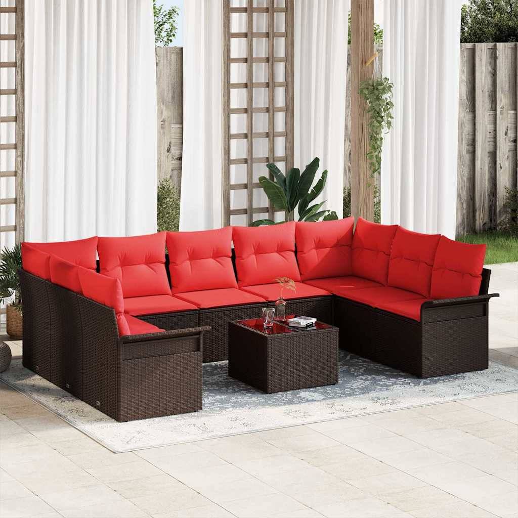 vidaXL Gartensofa-set mit Kissen 10 pcs Braun Poly-Rattan