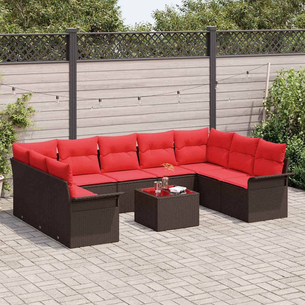 vidaXL Gartensofa-set mit Kissen 10 pcs Braun Poly-Rattan