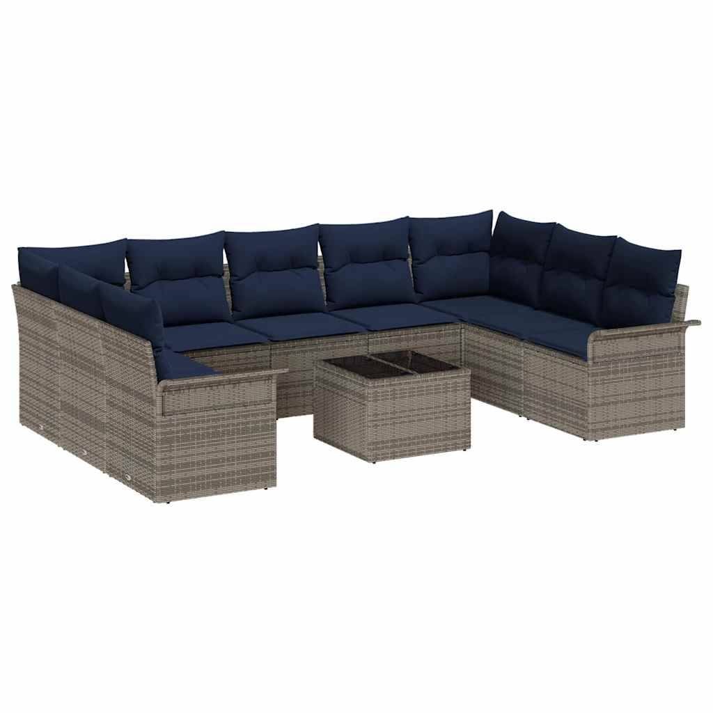 vidaXL Gartensofa-set mit Kissen 10 pcs Grau Poly-Rattan