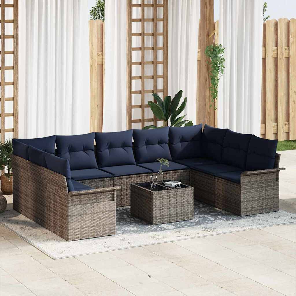 vidaXL Gartensofa-set mit Kissen 10 pcs Grau Poly-Rattan