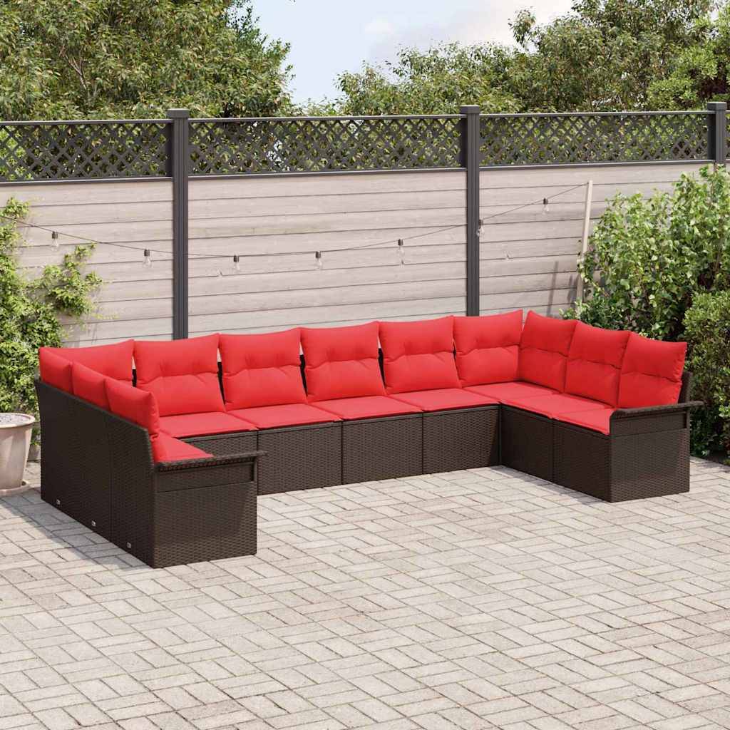 vidaXL Gartensofa-set mit Kissen 10 pcs Braun Poly-Rattan