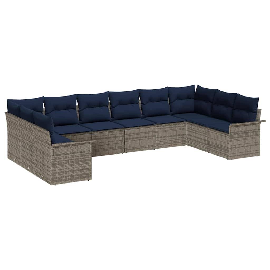 vidaXL Gartensofa-set mit Speicher 10 pcs Hellgrau Poly-Rattan