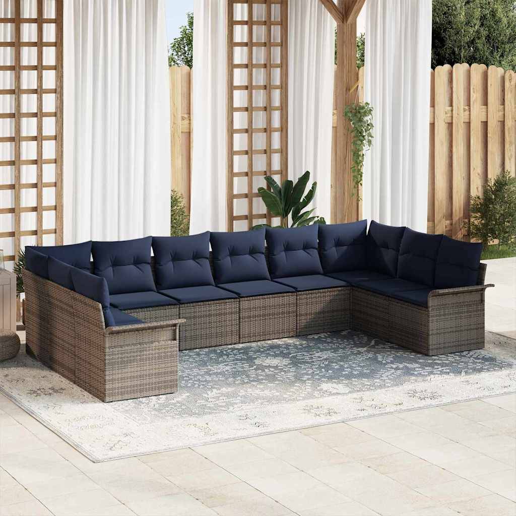 vidaXL Gartensofa-set mit Speicher 10 pcs Hellgrau Poly-Rattan