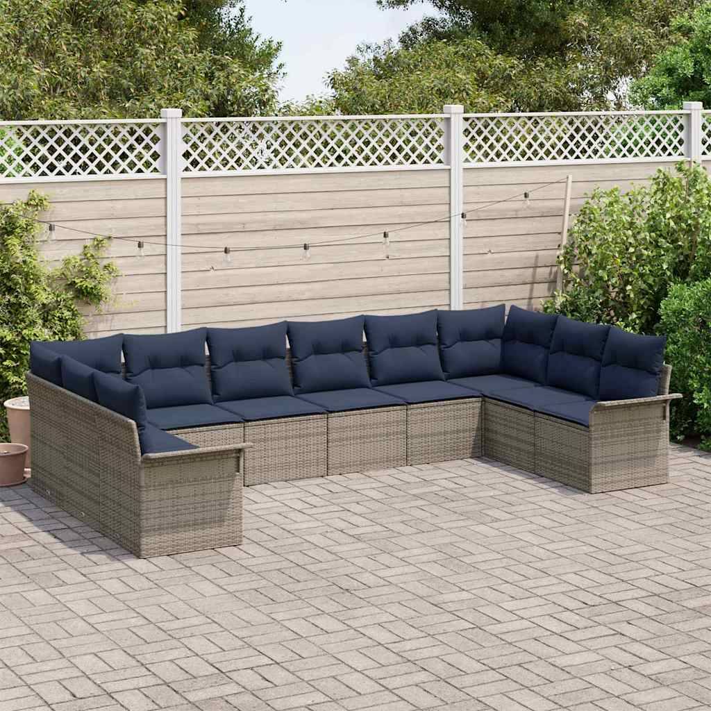 vidaXL Gartensofa-set mit Speicher 10 pcs Hellgrau Poly-Rattan