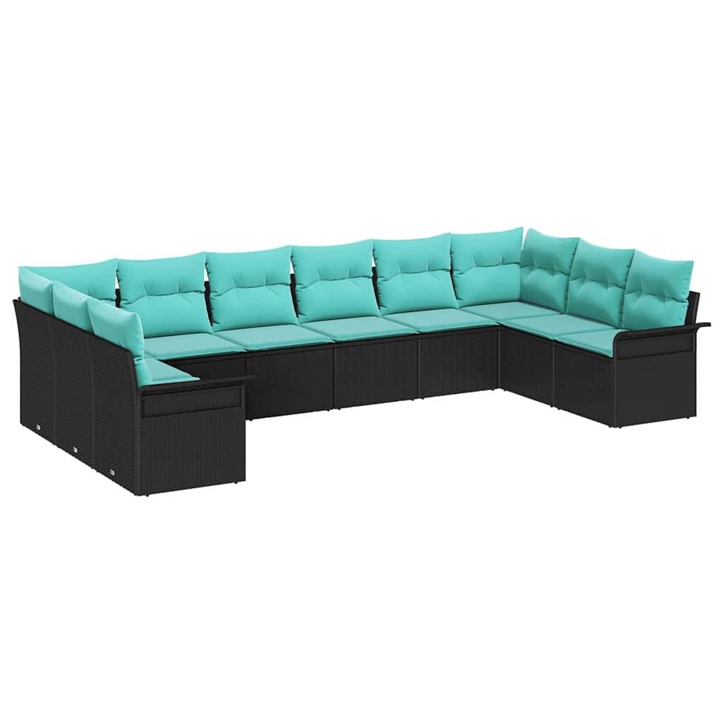 vidaXL Gartensofa-set mit Speicher 10 pcs Schwarz Poly-Rattan