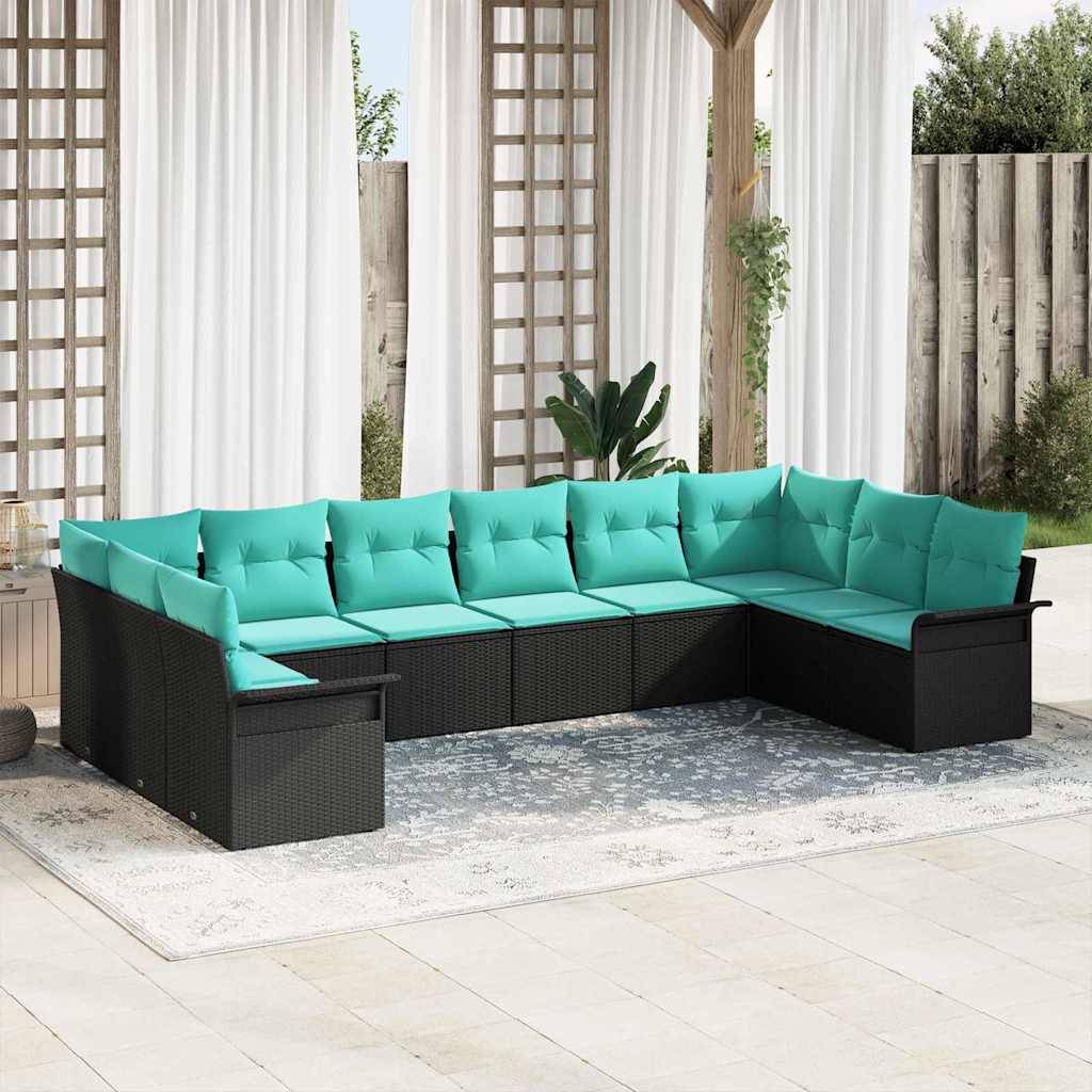 vidaXL Gartensofa-set mit Speicher 10 pcs Schwarz Poly-Rattan