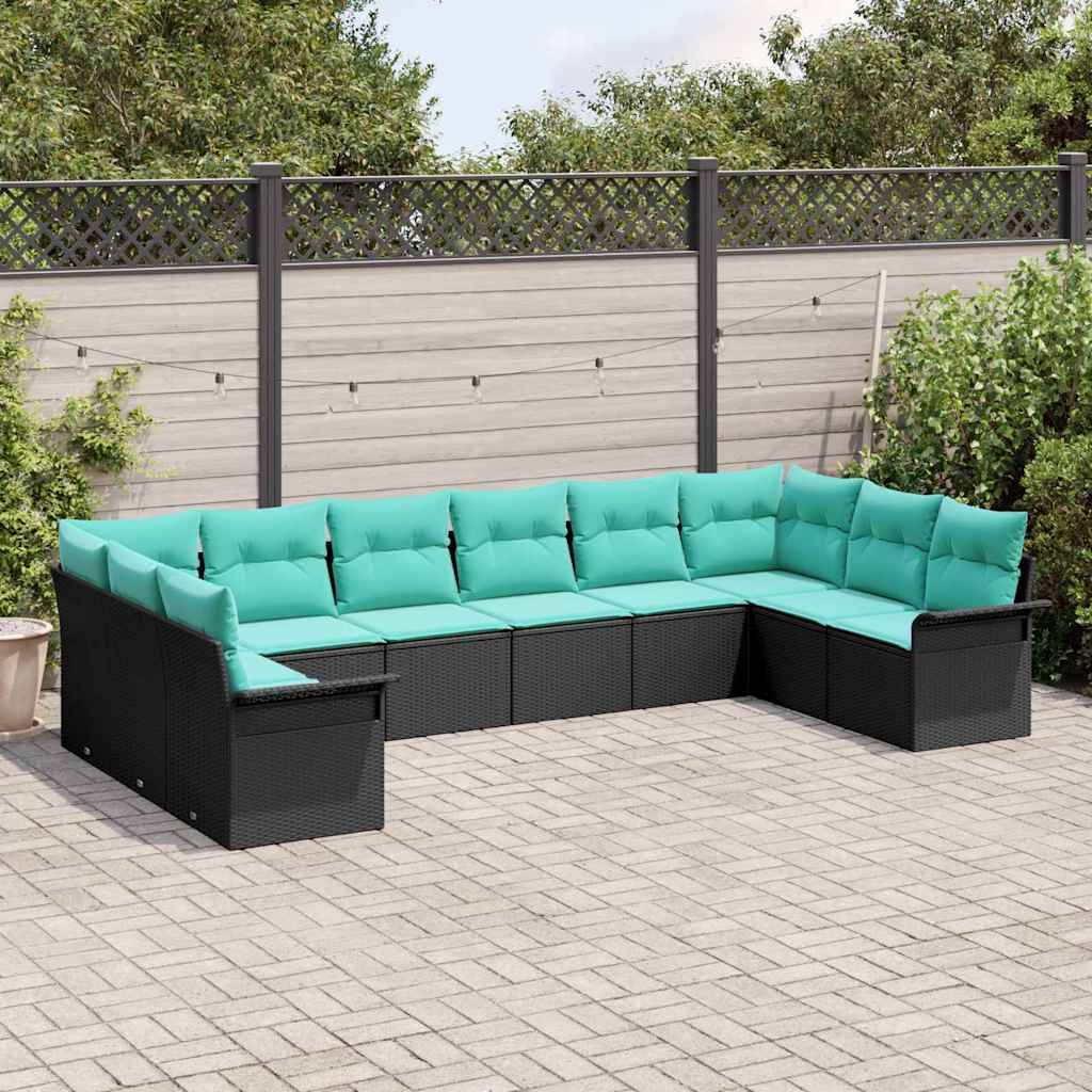 vidaXL Gartensofa-set mit Kissen 10 pcs Schwarz Poly-Rattan