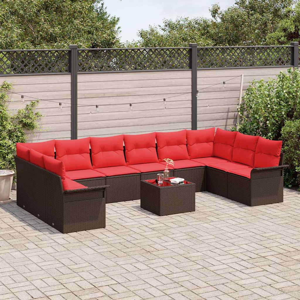 vidaXL Gartensofa-set mit Speicher 11 pcs Braun Poly-Rattan