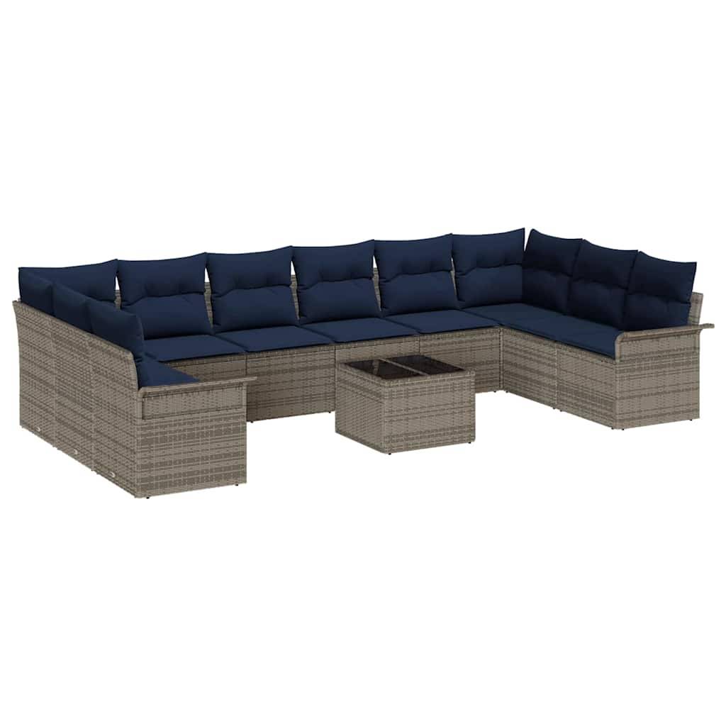 vidaXL Gartensofa-set mit Speicher 11 pcs Grau Poly-Rattan