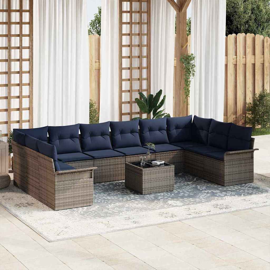 vidaXL Gartensofa-set mit Speicher 11 pcs Grau Poly-Rattan