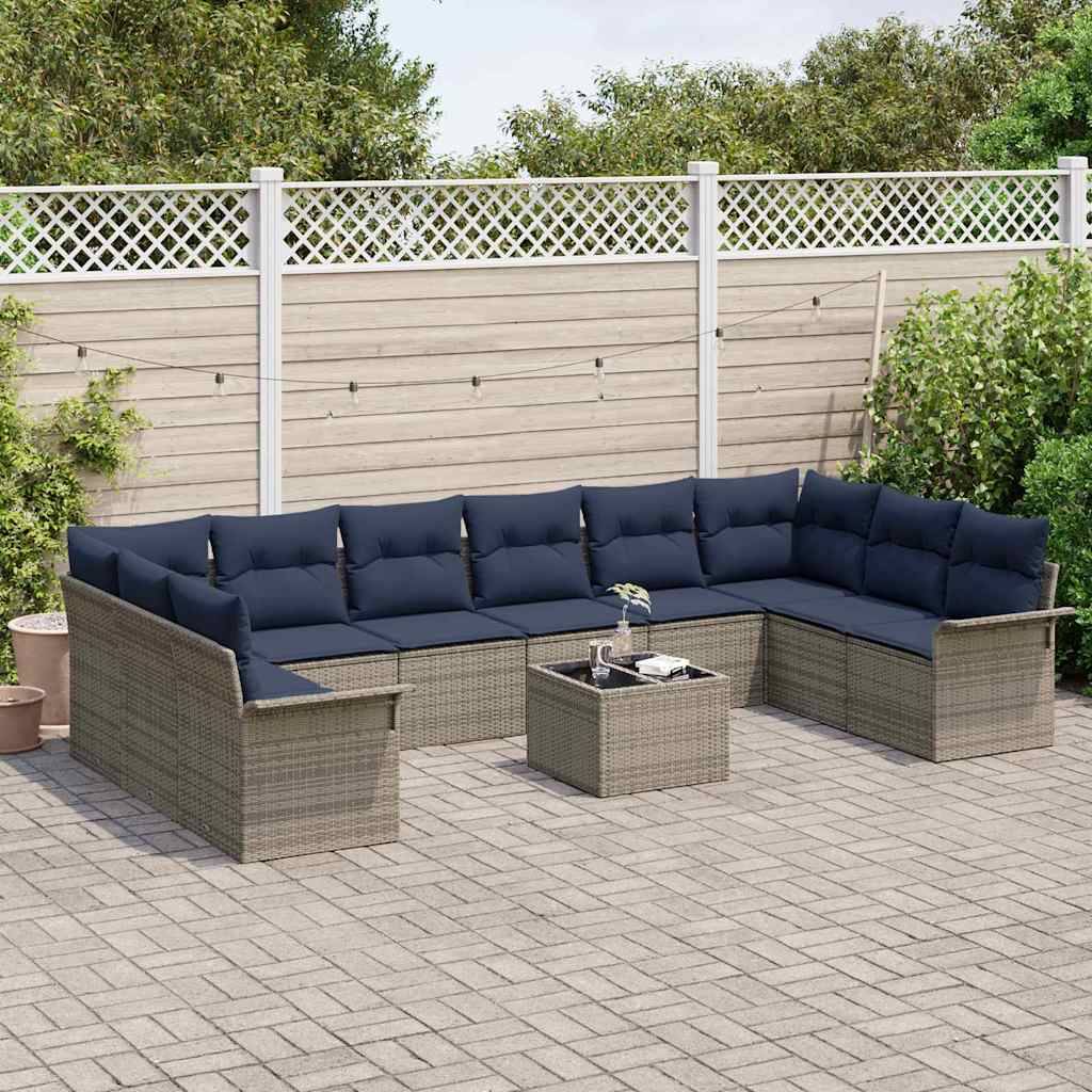 vidaXL Gartensofa-set mit Speicher 11 pcs Grau Poly-Rattan