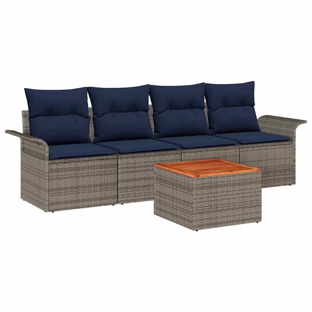 vidaXL Gartensofa-set mit Kissen 5 pcs Grau Poly-Rattan