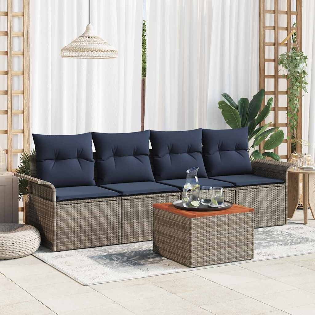 vidaXL Gartensofa-set mit Kissen 5 pcs Grau Poly-Rattan