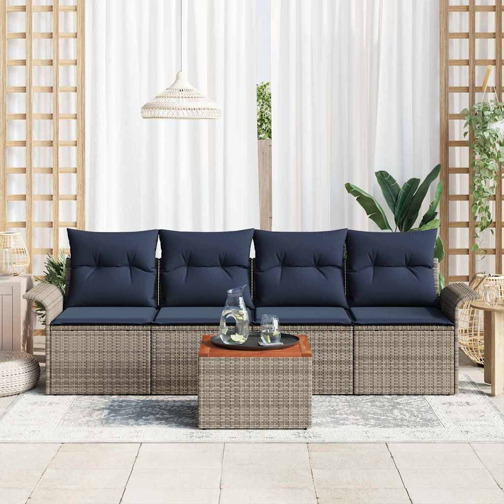 vidaXL Gartensofa-set mit Kissen 5 pcs Grau Poly-Rattan