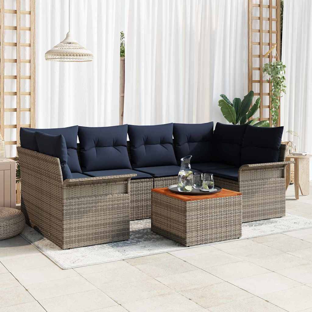 vidaXL Gartensofa-set mit Kissen 7 pcs Grau Poly-Rattan