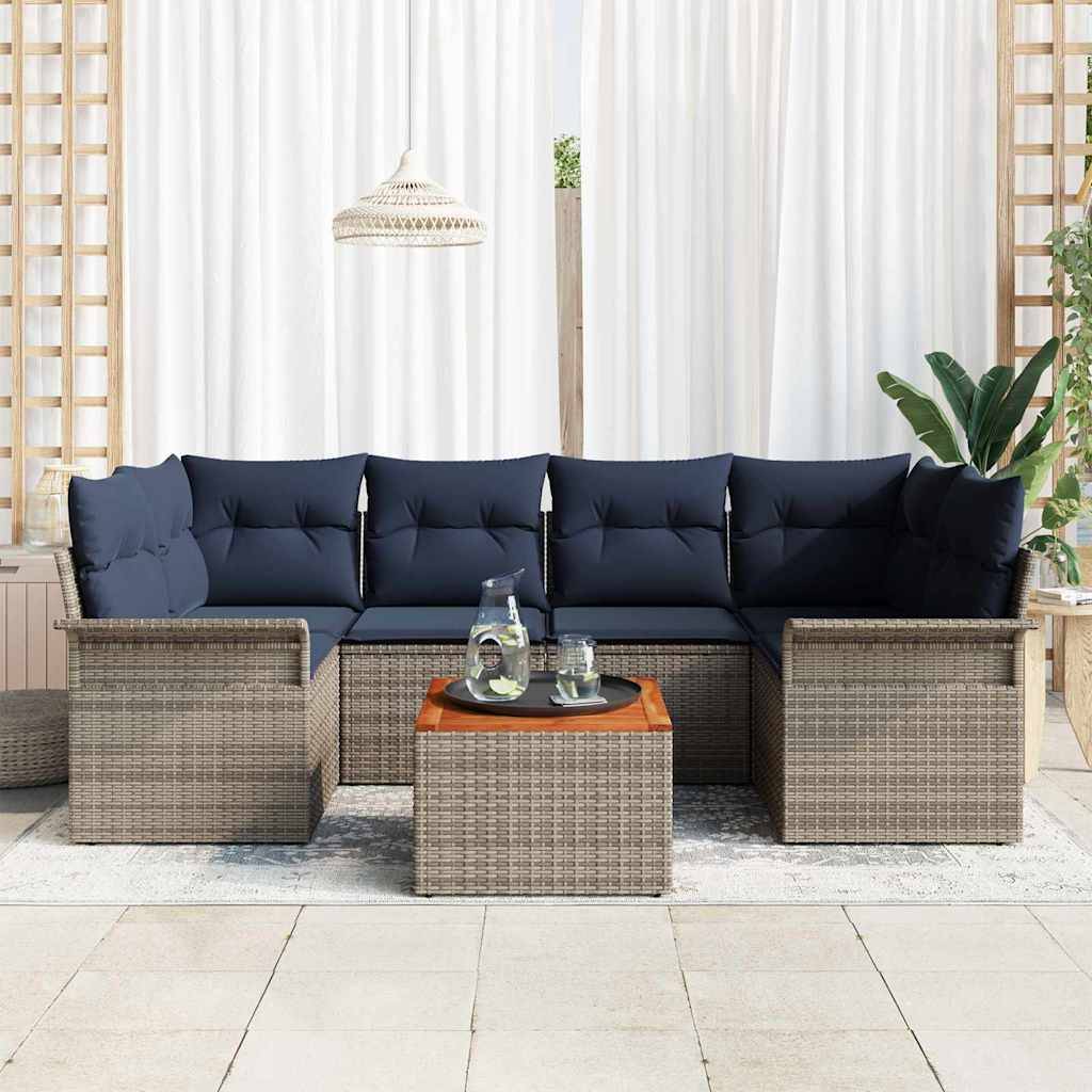 vidaXL Gartensofa-set mit Kissen 7 pcs Grau Poly-Rattan