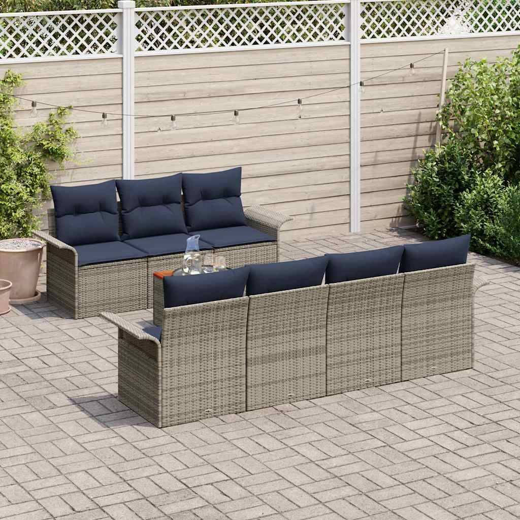 vidaXL Gartensofa-set mit Kissen 8 pcs Grau Poly-Rattan