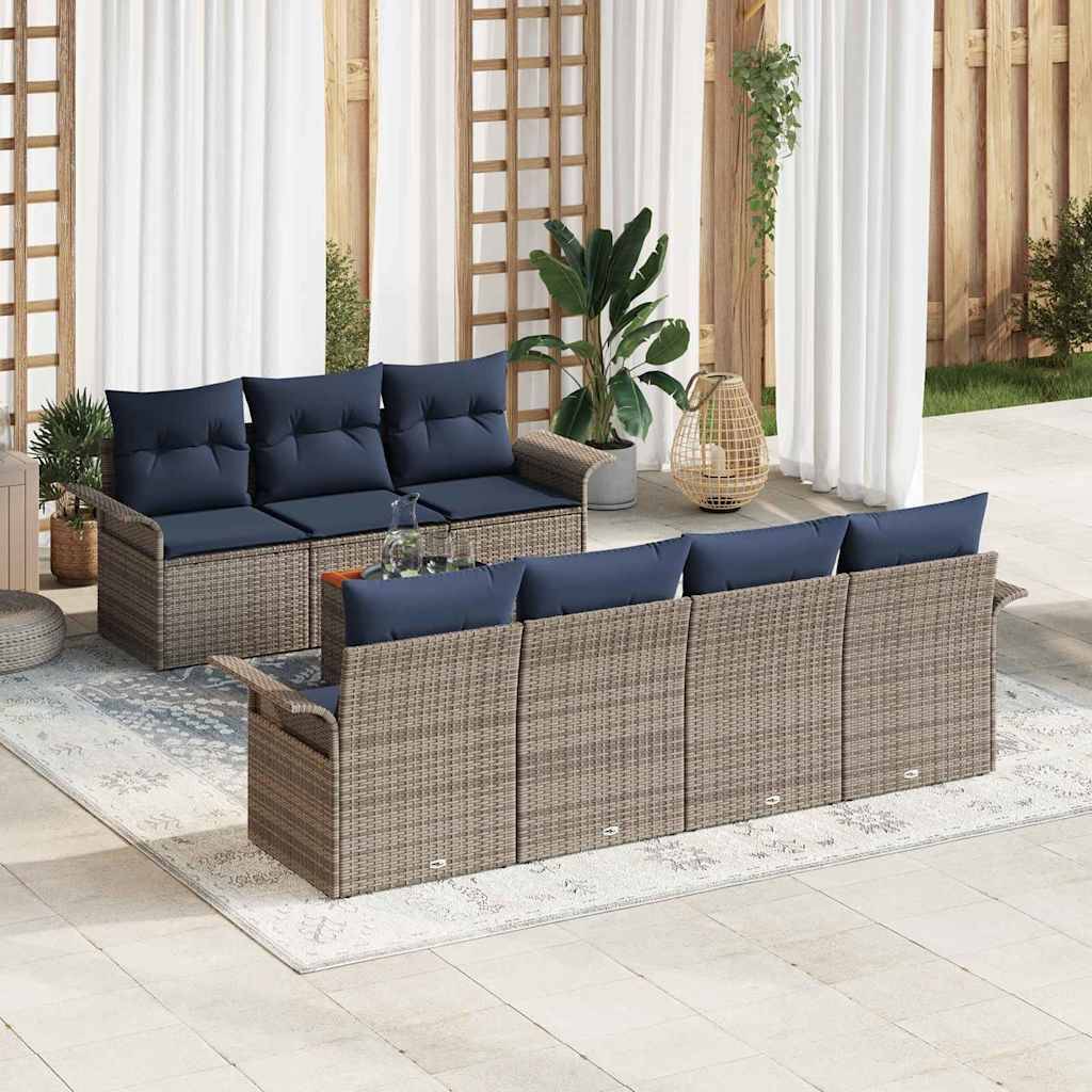 vidaXL Gartensofa-set 8 pcs Grau und Marineblau Poly-Rattan