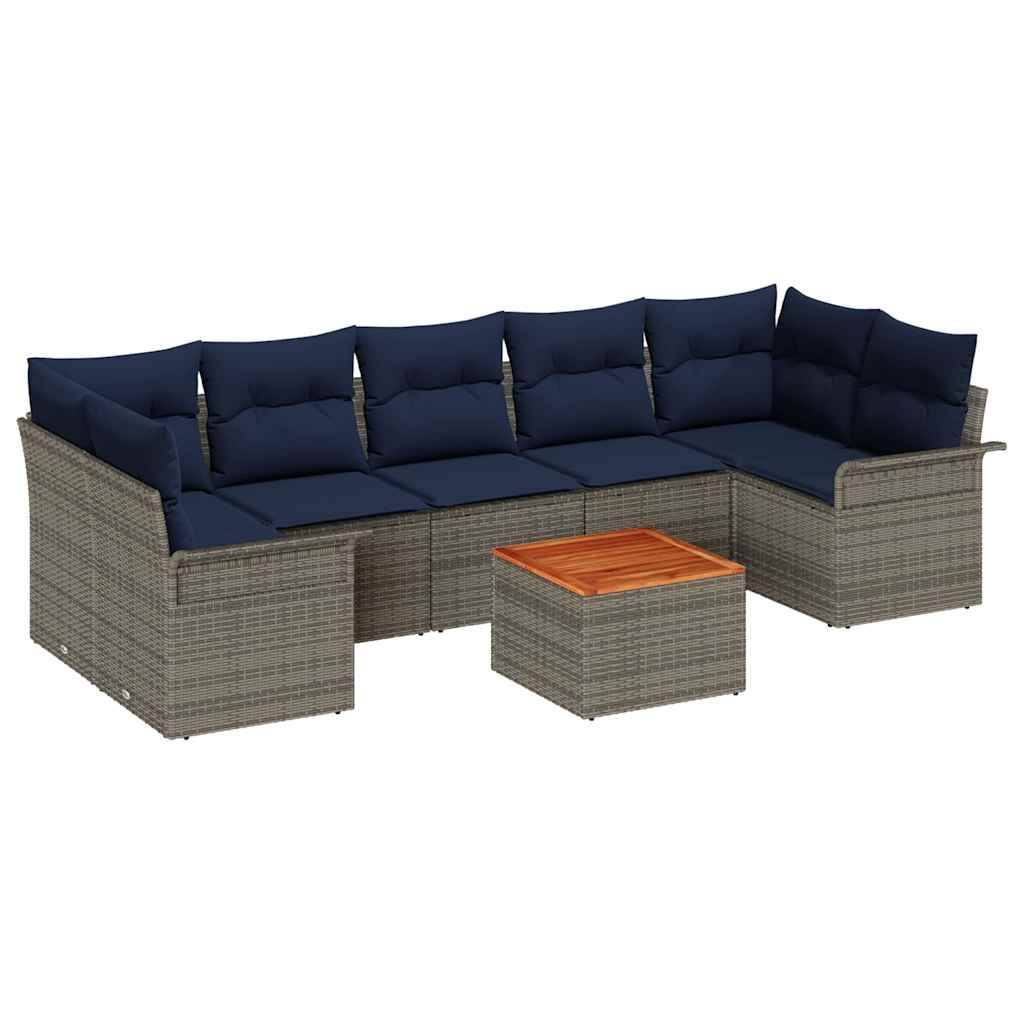 vidaXL Gartensofa-set mit Kissen 8 pcs Grau Poly-Rattan