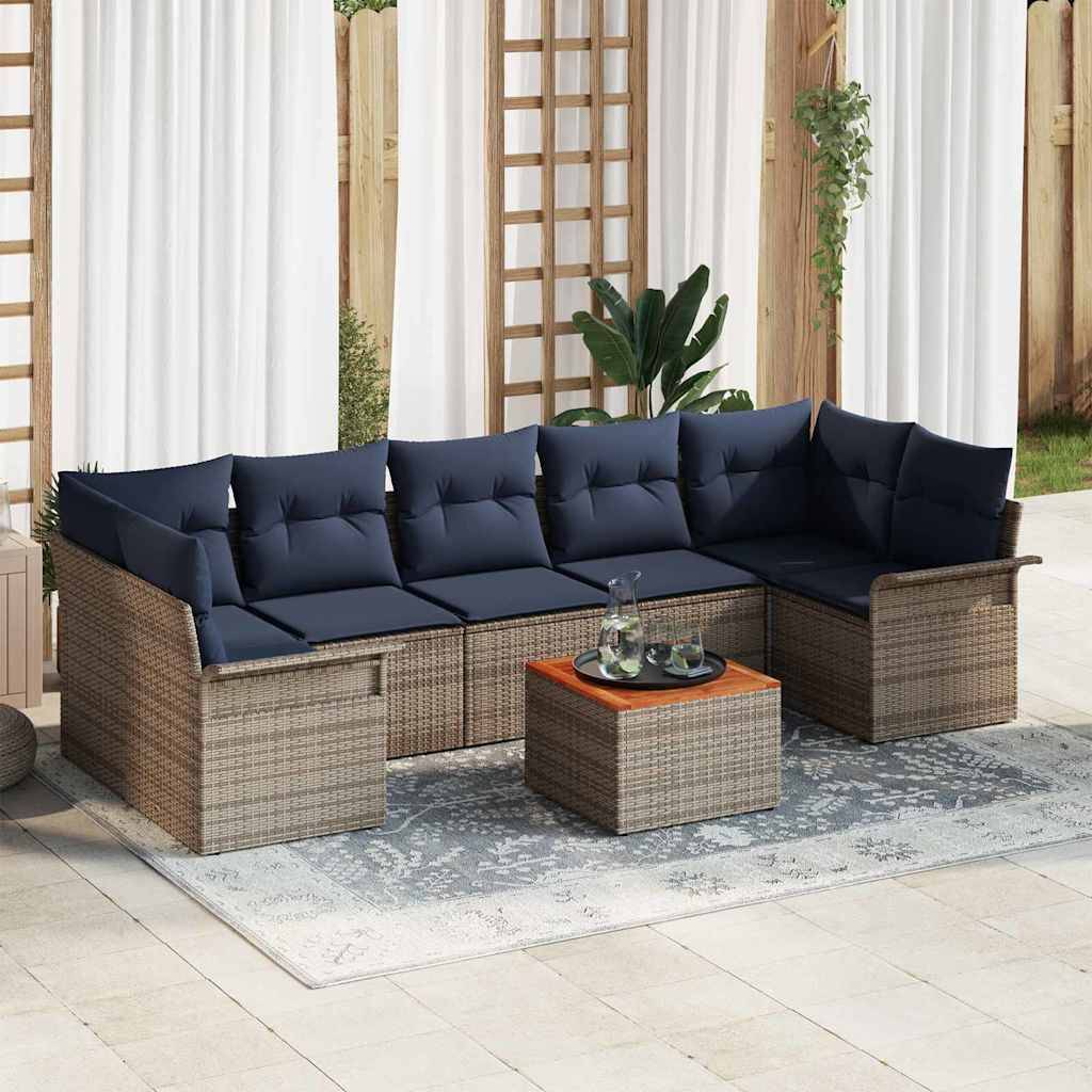 vidaXL Gartensofa-set mit Kissen 8 pcs Grau Poly-Rattan