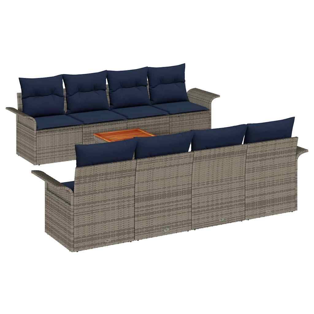 vidaXL Gartensofa-set mit Kissen 9 pcs Grau Poly-Rattan