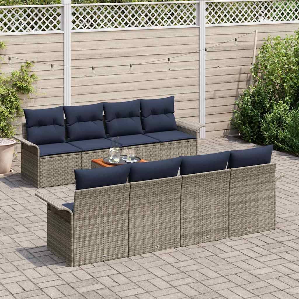 vidaXL Gartensofa-set mit Kissen 9 pcs Grau Poly-Rattan