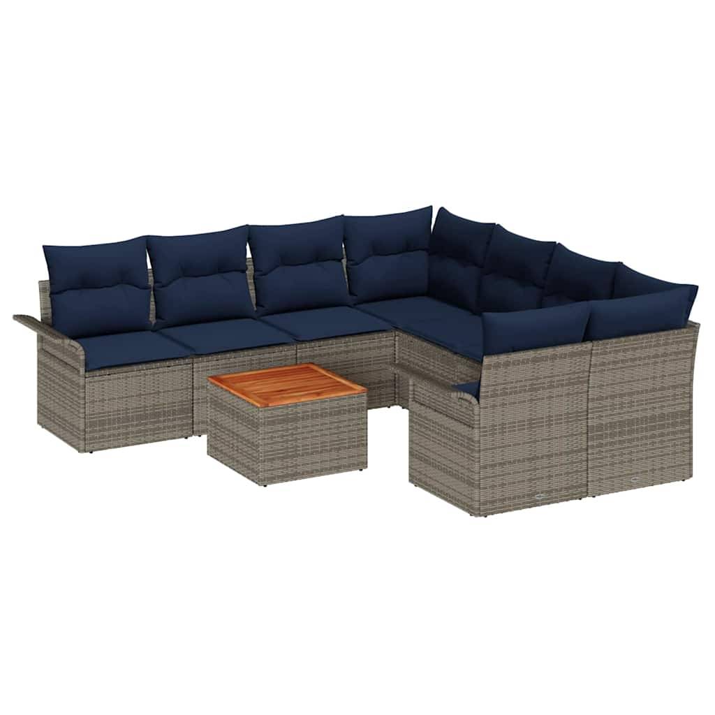 vidaXL Gartensofa-set mit Kissen 9 pcs Grau Poly-Rattan