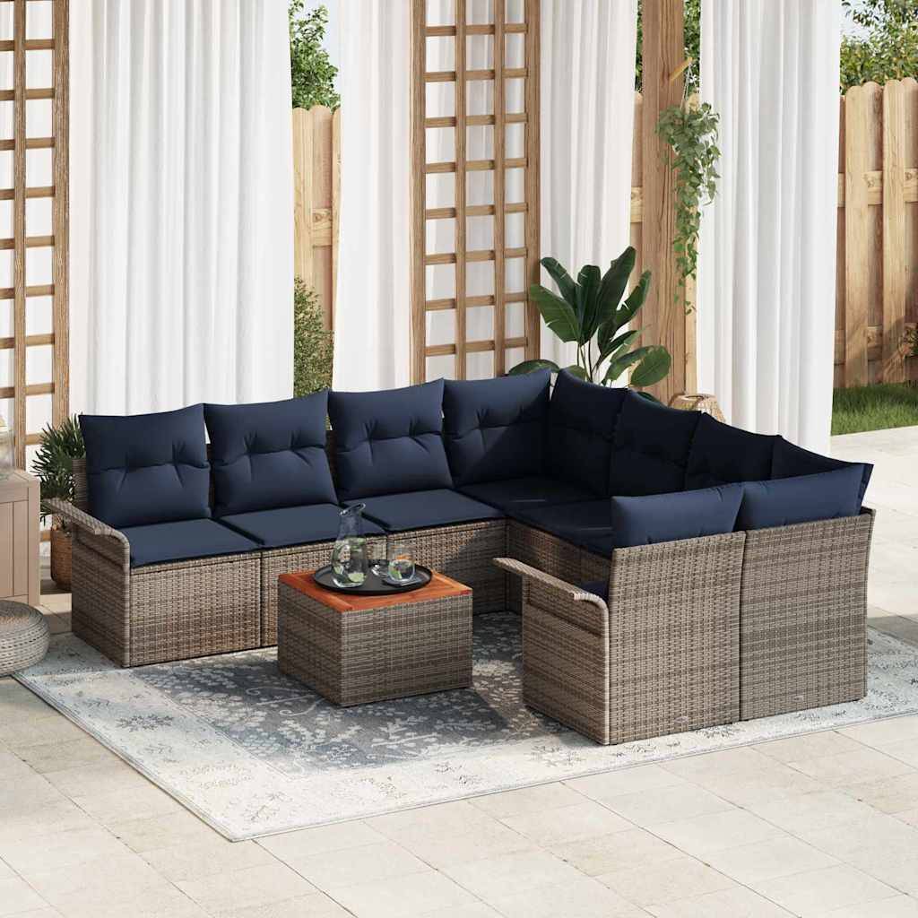 vidaXL Gartensofa-set mit Kissen 9 pcs Grau Poly-Rattan
