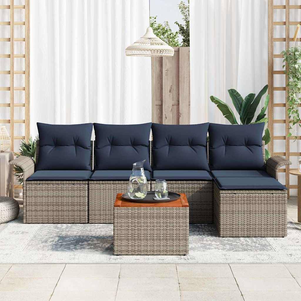 vidaXL Gartensofa-set mit Kissen 6 pcs Grau Poly-Rattan