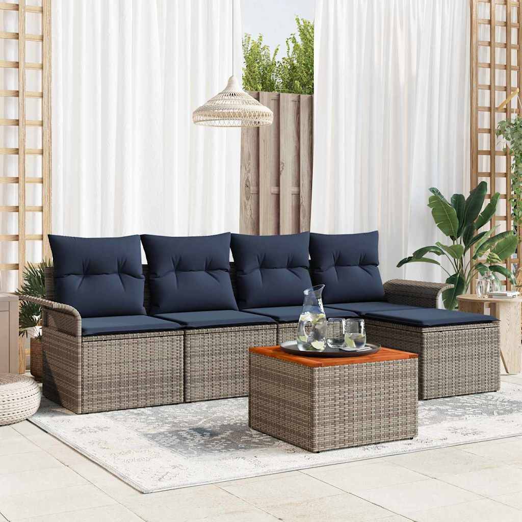 vidaXL Gartensofa-set mit Kissen 6 pcs Grau Poly-Rattan