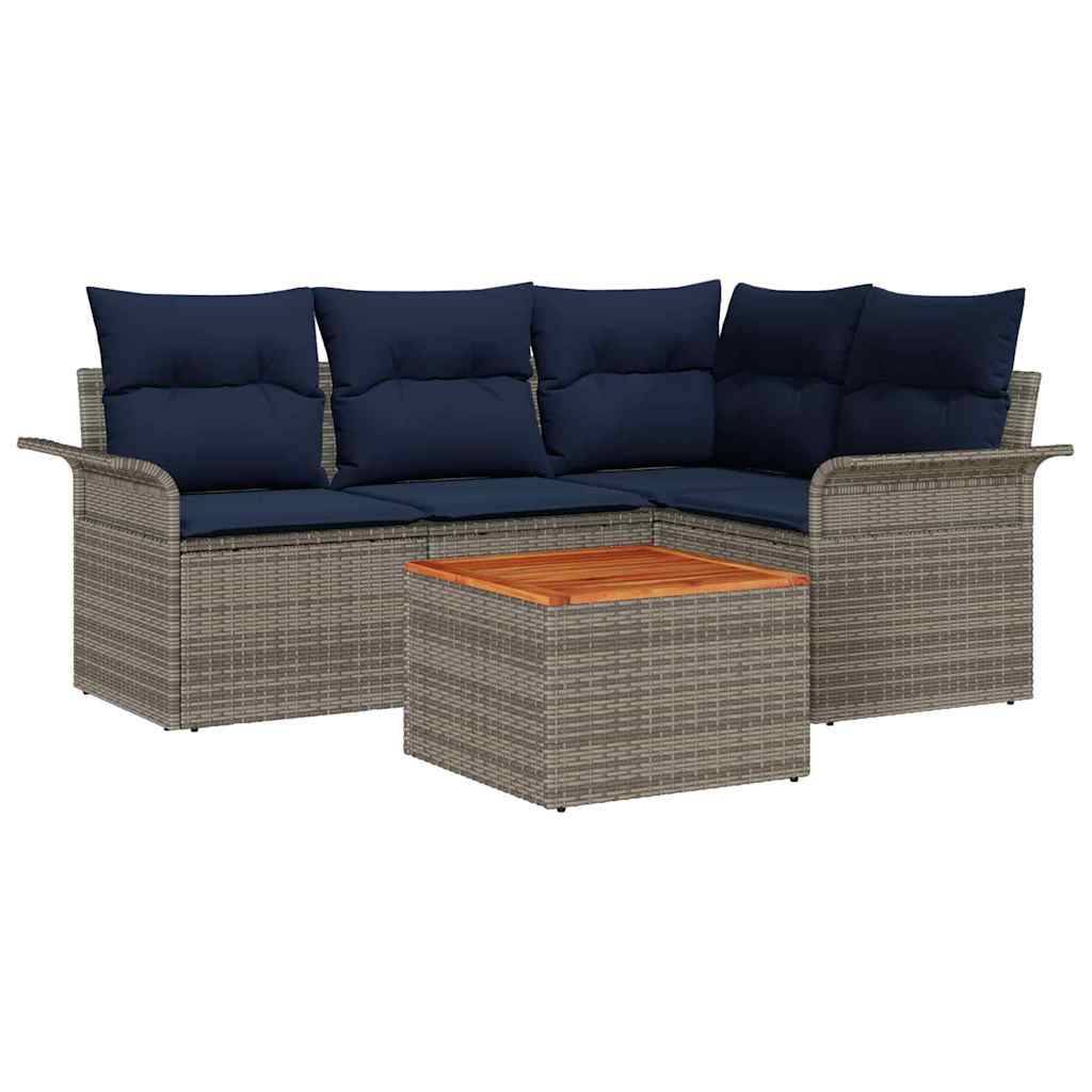 vidaXL Gartensofa-set mit Kissen 5 pcs Grau Poly-Rattan