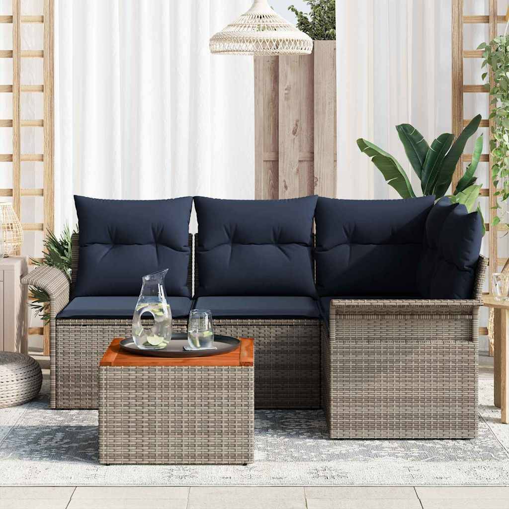 vidaXL Gartensofa-set mit Kissen 5 pcs Grau Poly-Rattan