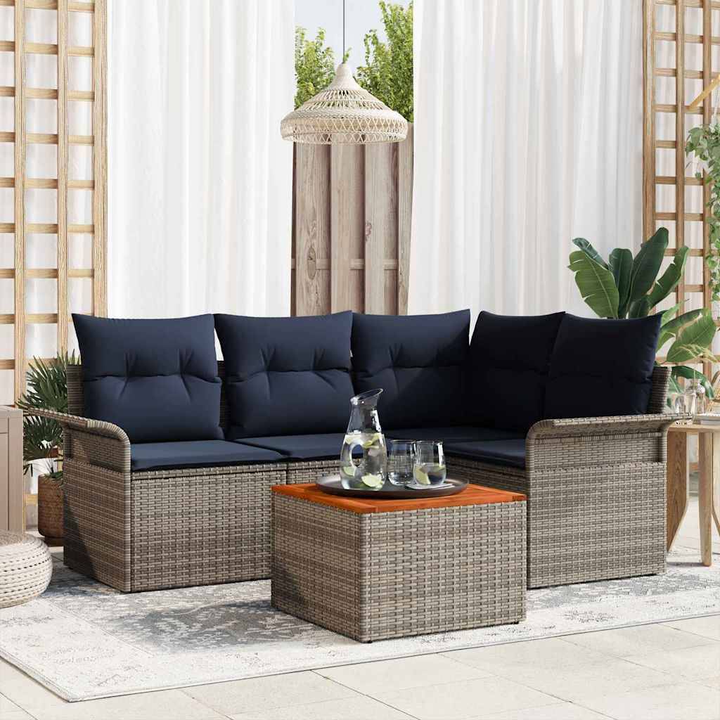 vidaXL Gartensofa-set mit Kissen 5 pcs Grau Poly-Rattan