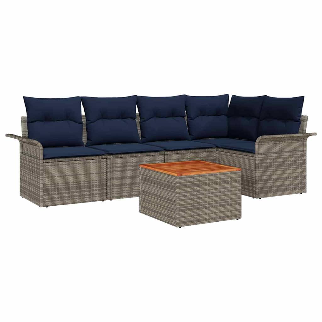 vidaXL Gartensofa-set mit Kissen 6 pcs Grau Poly-Rattan