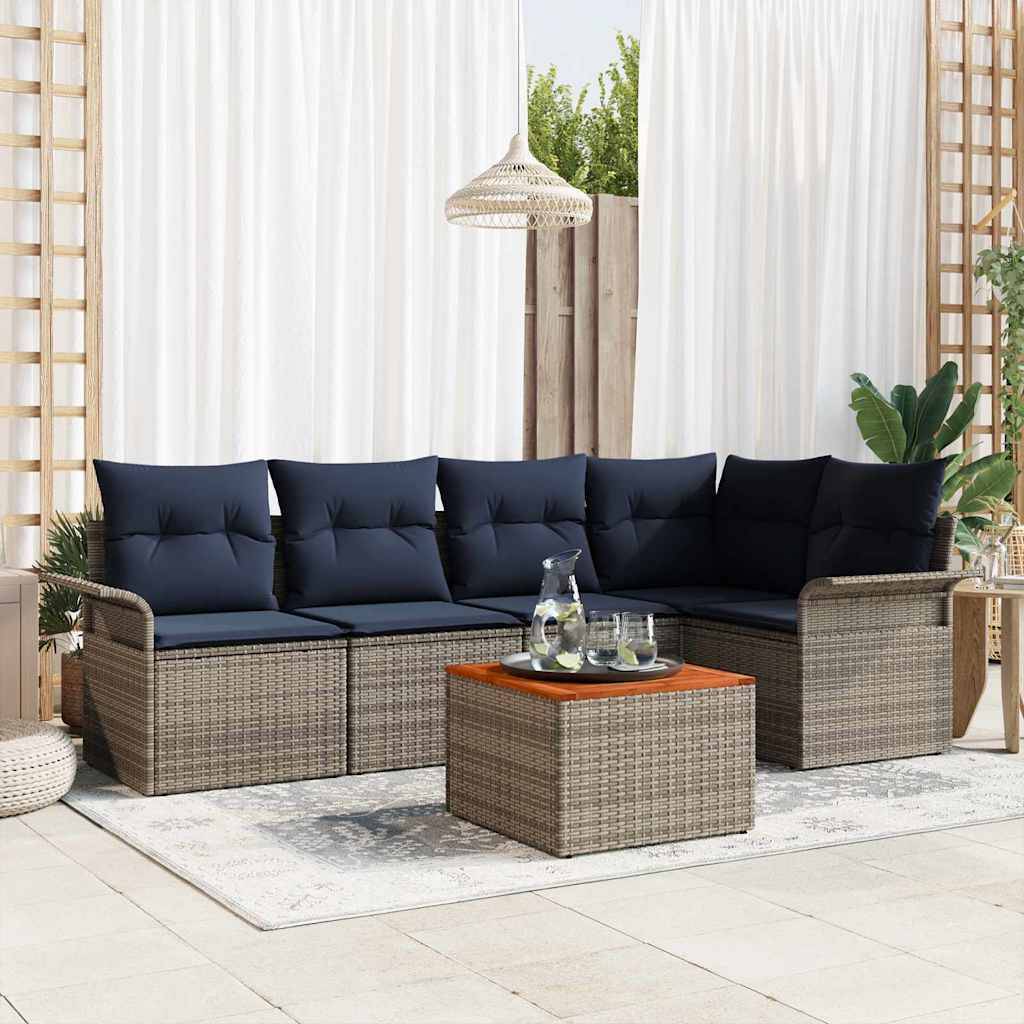 vidaXL Gartensofa-set mit Kissen 6 pcs Grau Poly-Rattan