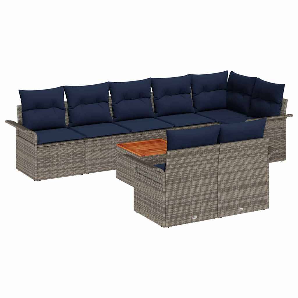 vidaXL Gartensofa-set mit Kissen 9 pcs Grau Poly-Rattan