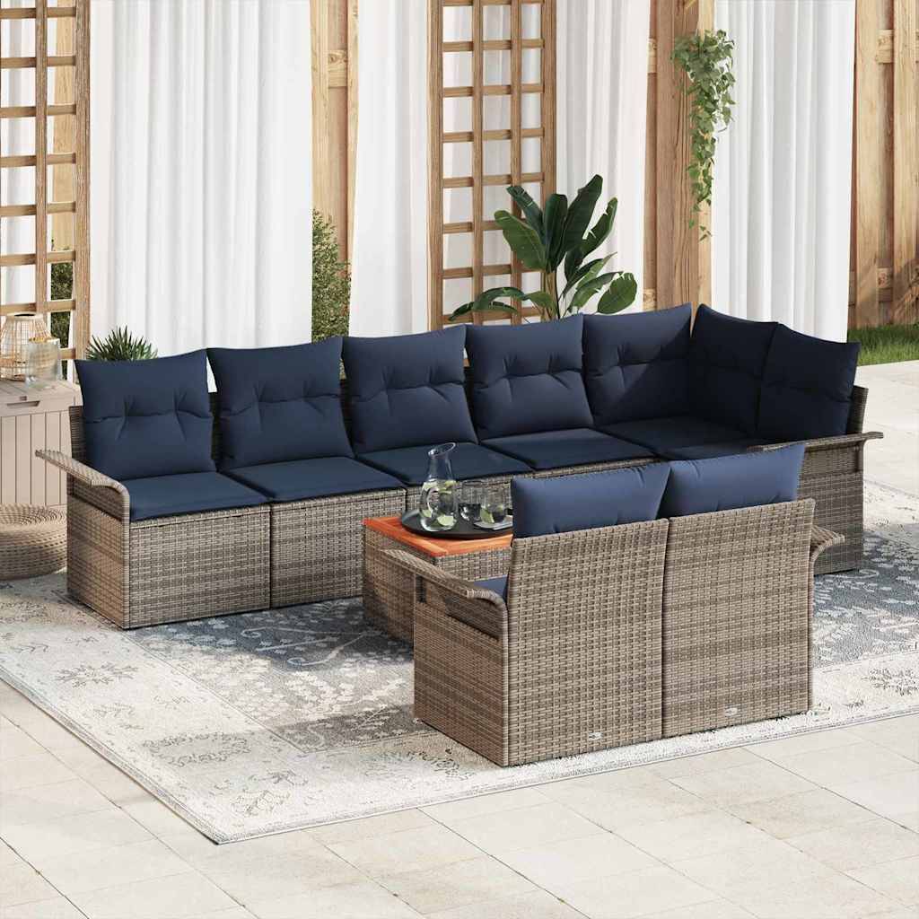 vidaXL Gartensofa-set mit Kissen 9 pcs Grau Poly-Rattan
