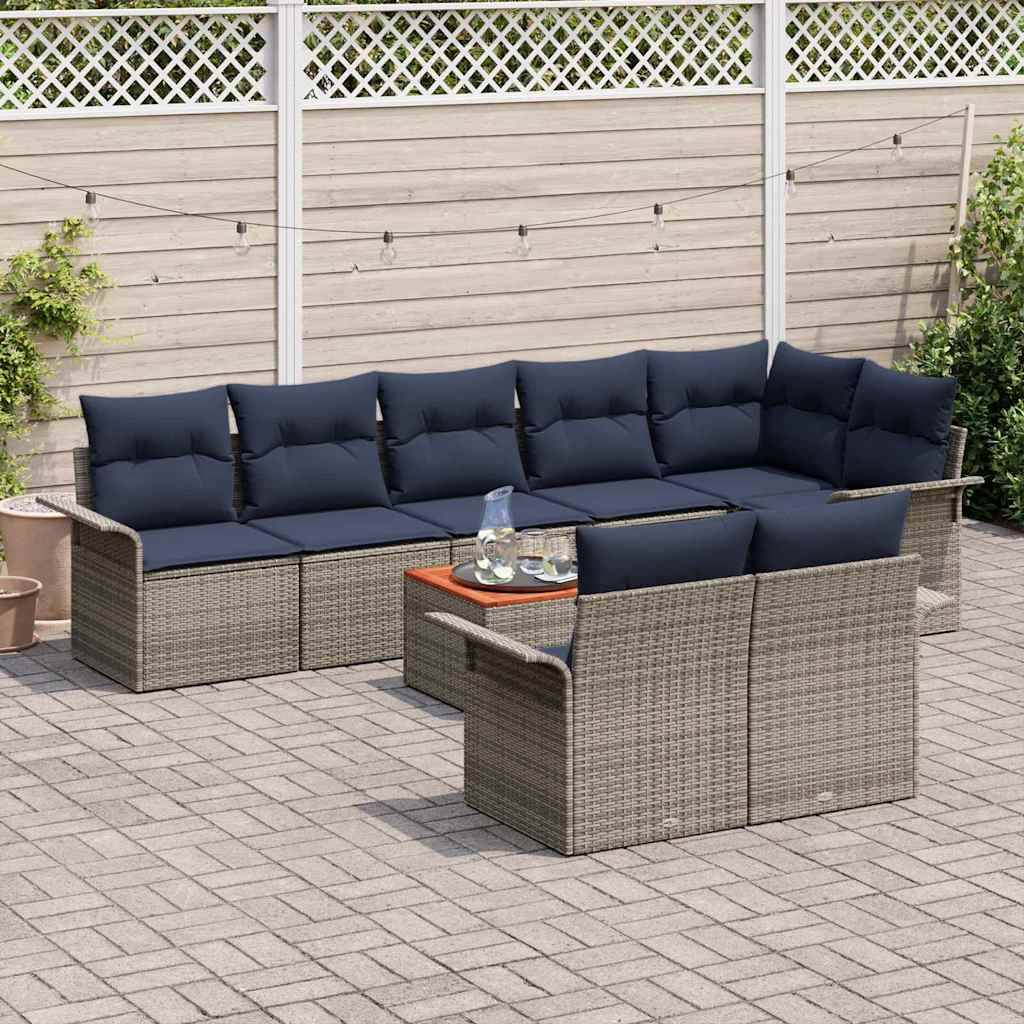 vidaXL Gartensofa-set mit Kissen 9 pcs Grau Poly-Rattan