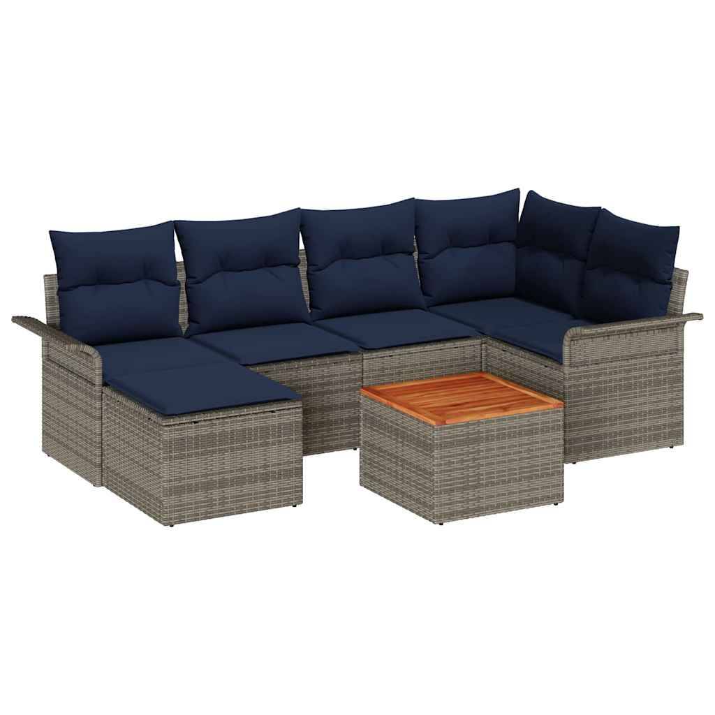 vidaXL Gartensofa-set mit Kissen 7 pcs Grau Poly-Rattan