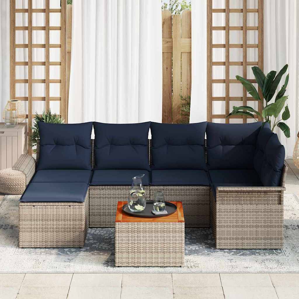 vidaXL Gartensofa-set mit Kissen 7 pcs Grau Poly-Rattan