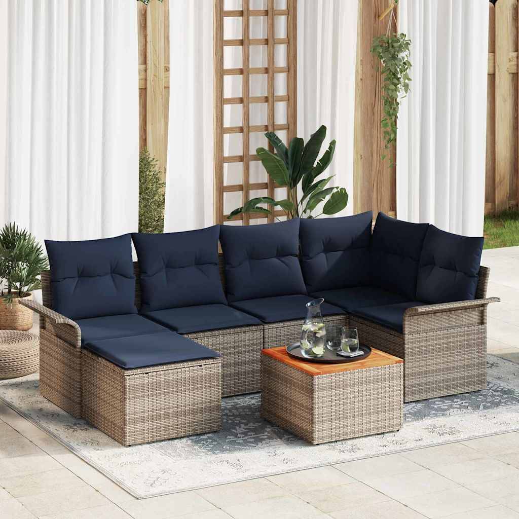 vidaXL Gartensofa-set mit Kissen 7 pcs Grau Poly-Rattan