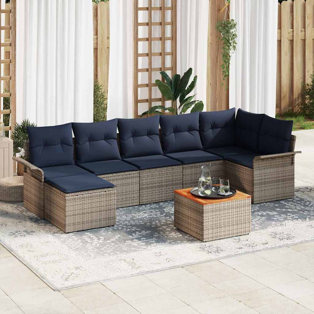 vidaXL Gartensofa-set mit Kissen 8 pcs Grau Poly-Rattan