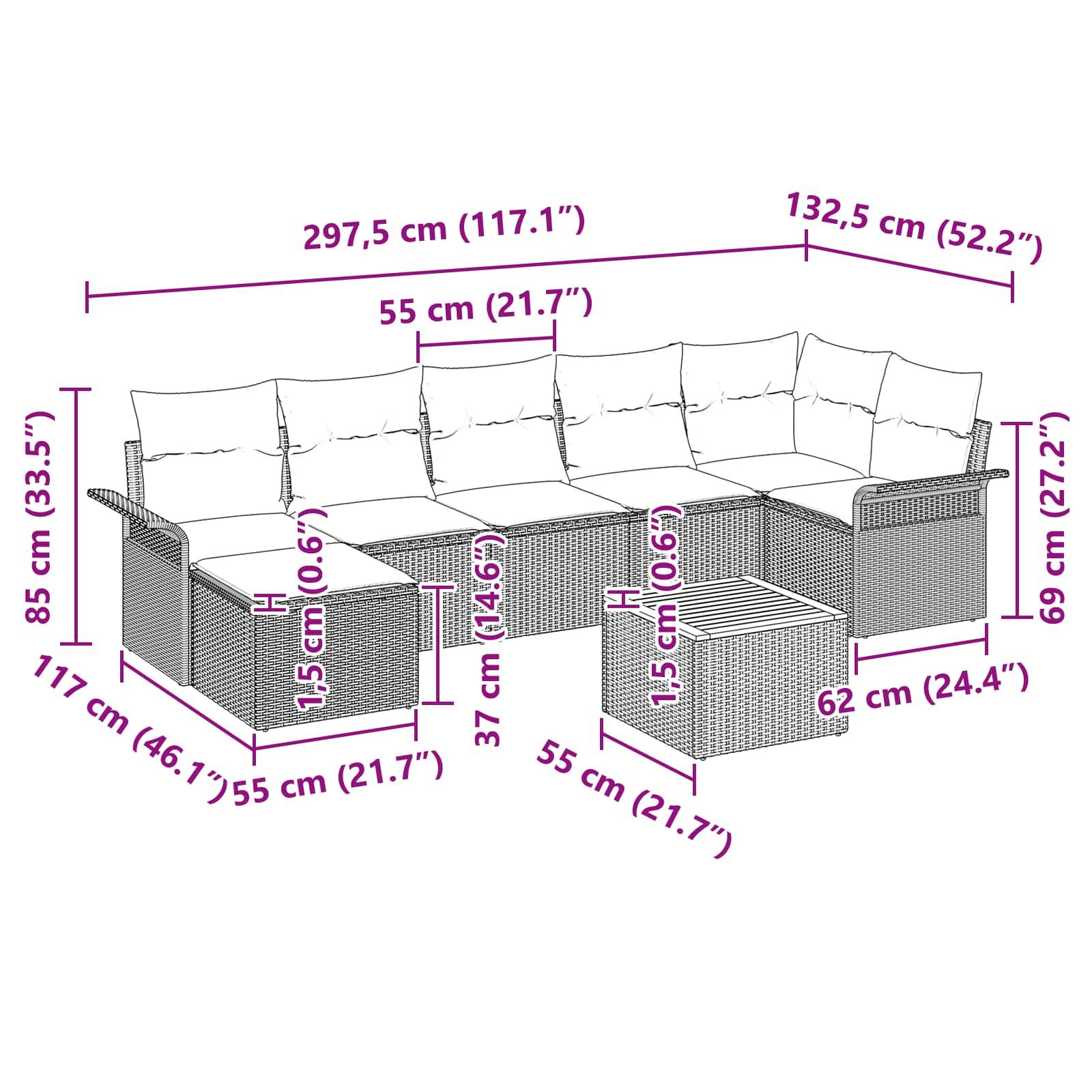 vidaXL Gartensofa-set mit Kissen 8 pcs Grau Poly-Rattan