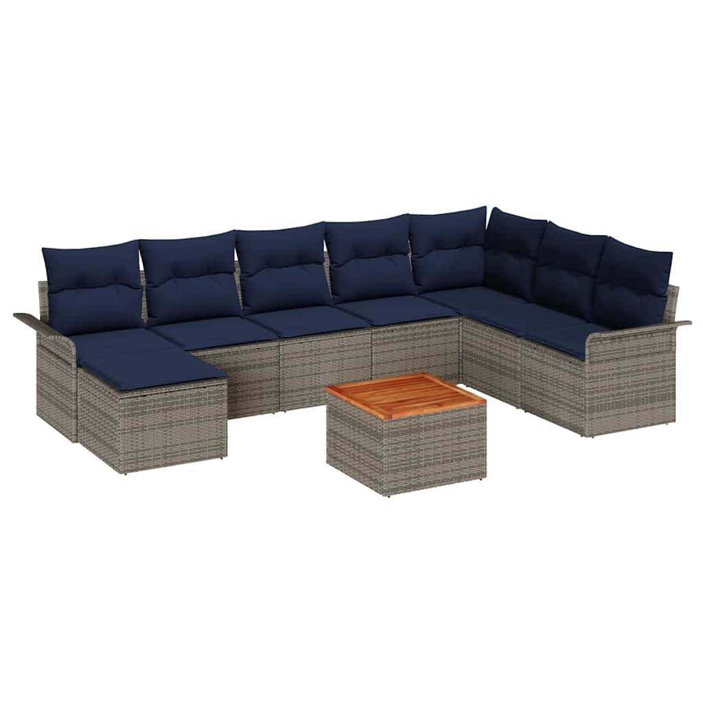 vidaXL Gartensofa-set mit Kissen 9 pcs Grau Poly-Rattan