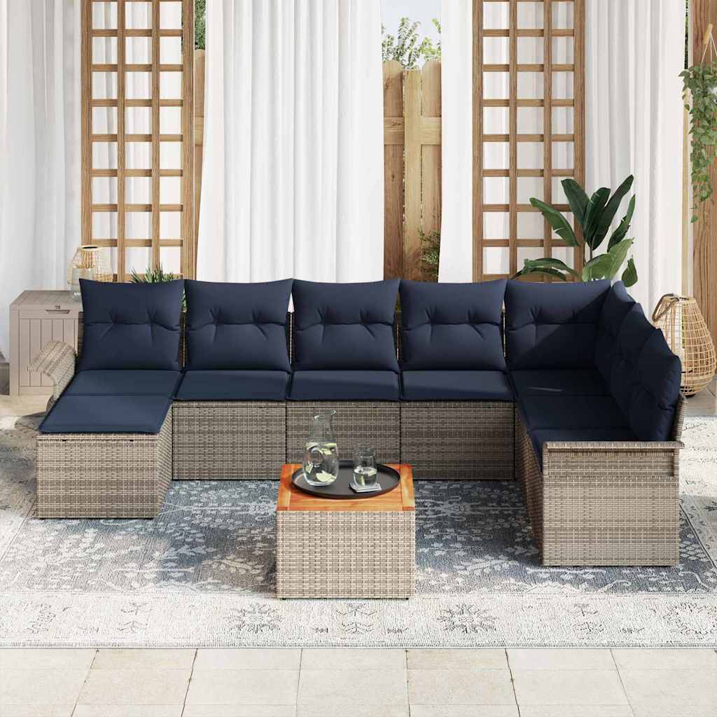 vidaXL Gartensofa-set mit Kissen 9 pcs Grau Poly-Rattan