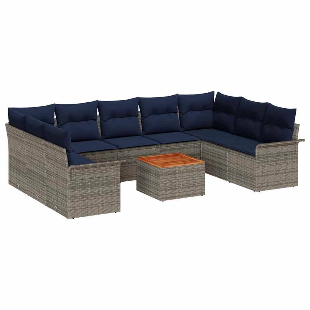 vidaXL Gartensofa-set mit Kissen 10 pcs Grau Poly-Rattan