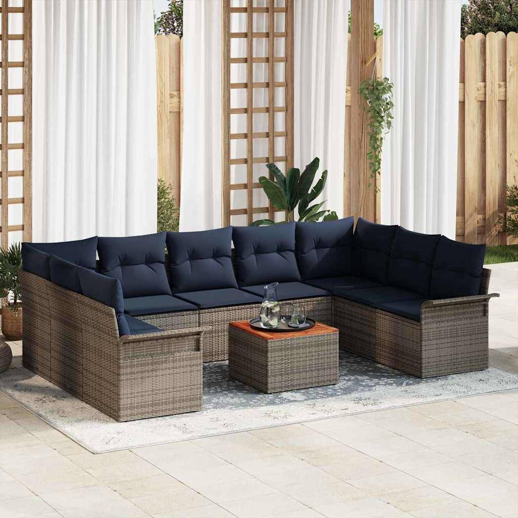 vidaXL Gartensofa-set mit Kissen 10 pcs Grau Poly-Rattan